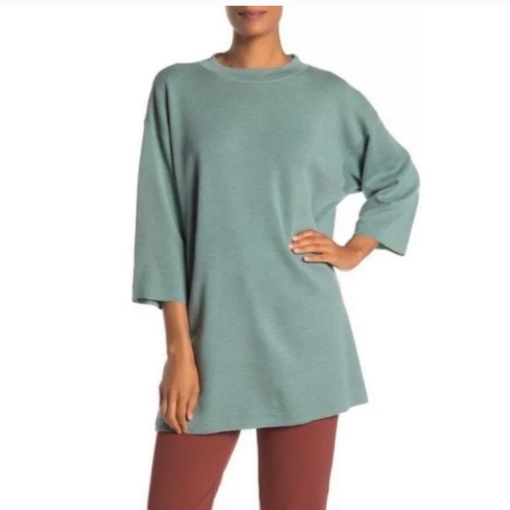Eileen Fisher light green sage 3/4 Loose Sleeves Oversized long Sweater tunic